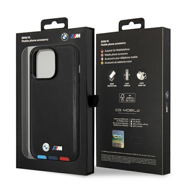 BMW BMHMP14L22PTDK Apple iPhone 14 Pro black Leather Stamp Tricolor Magsafe