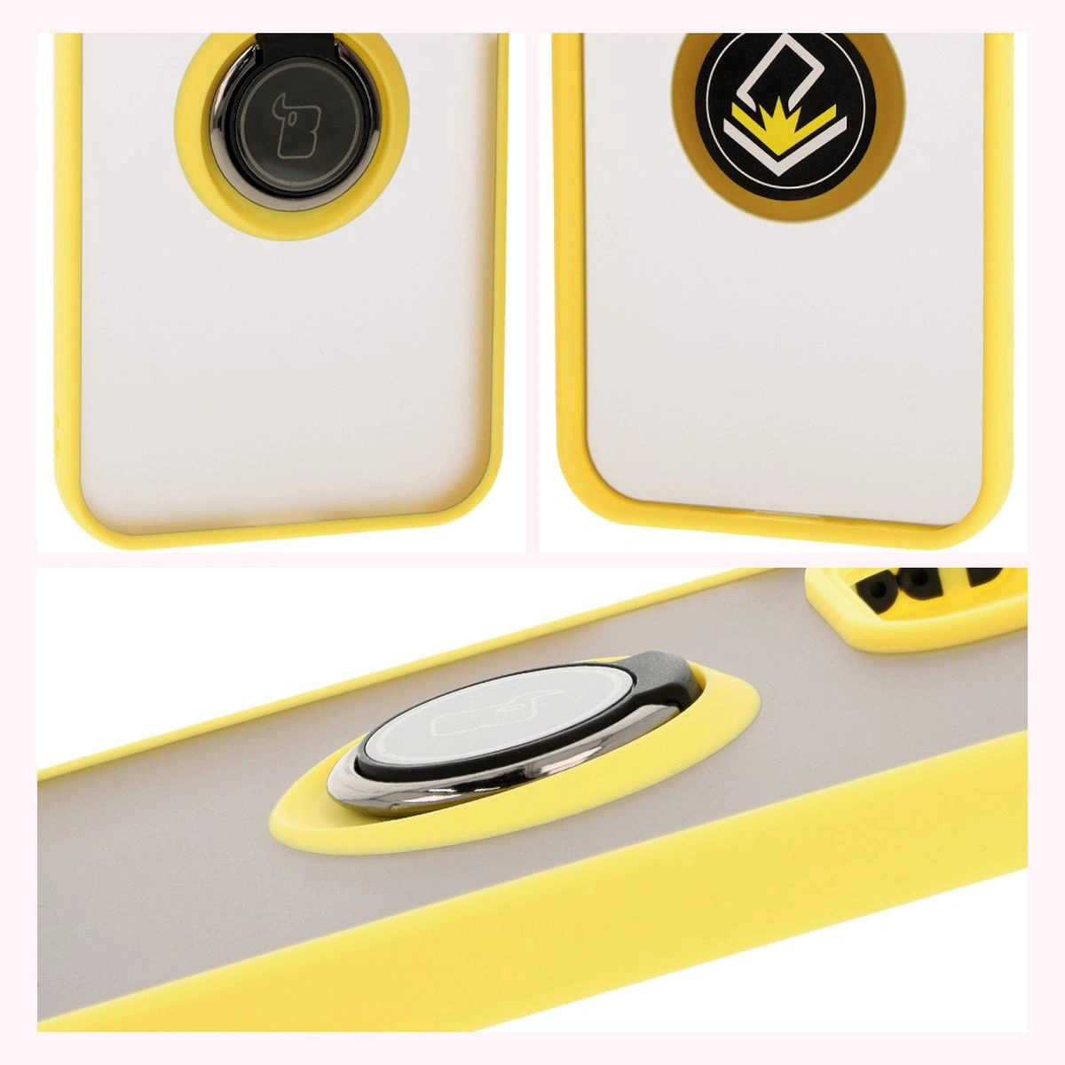 Bizon Case Hybrid Ring Honor 200 Lite smoky with a yellow frame