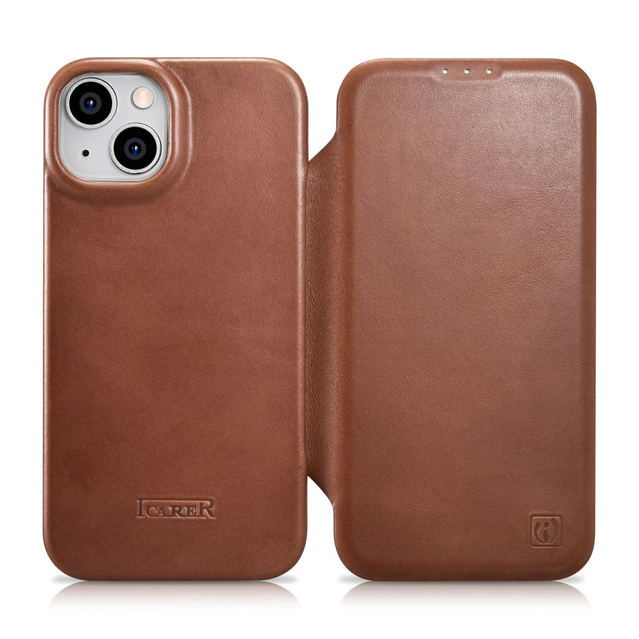 iCarer CE Oil Wax Premium Leather Folio MagSafe Apple iPhone 14 brown