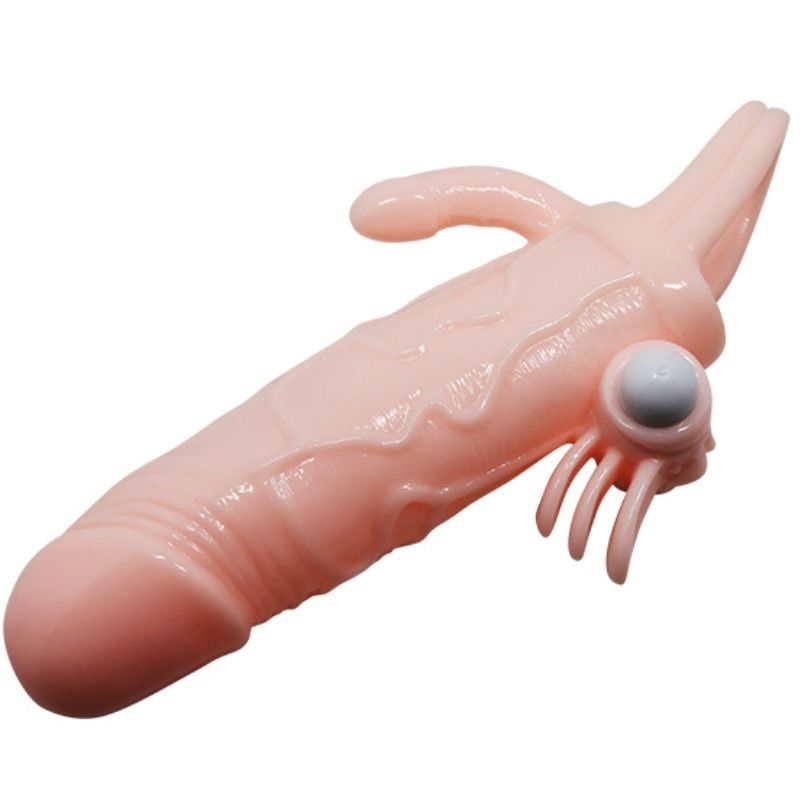 BRAVE MAN PENIS COVER WITH CLIT AND ANAL STIMULATION FLESH 16.5 CM