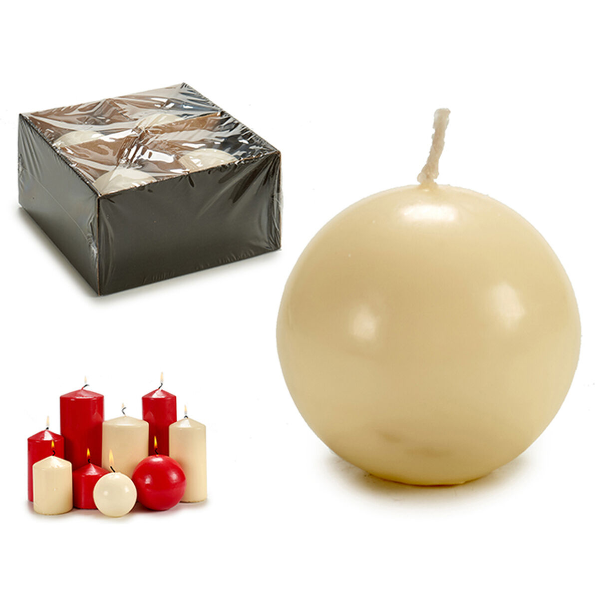 Candle Ball Cream Wax (7,5 x 7,5 x 7,5 cm) (4 Units)