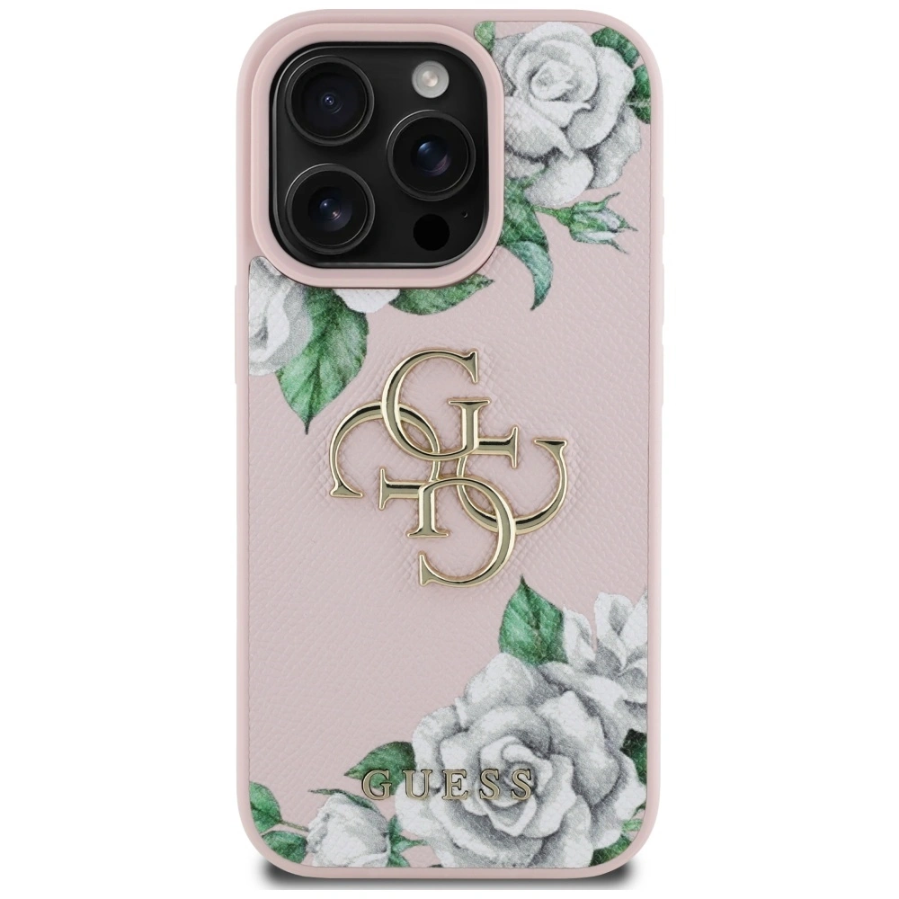 Etui Guess Grained Roses Big 4G logo do Apple iPhone 16 Pro różowy