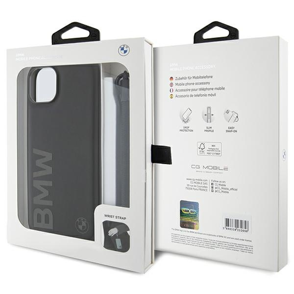 BMW BMHCP15S23RMRLK Apple iPhone 15 / 14 / 13 hardcase Signature Leather Wordmark Cord black