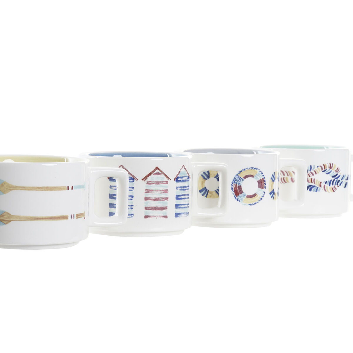 Piece Coffee Cup Set DKD Home Decor Blue Metal Multicolour 260 ml 4 Pieces Dolomite