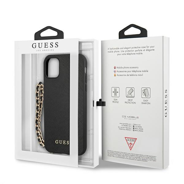 Guess GUHCN61SASGBK Apple iPhone 11 black hardcase Saffiano Chain