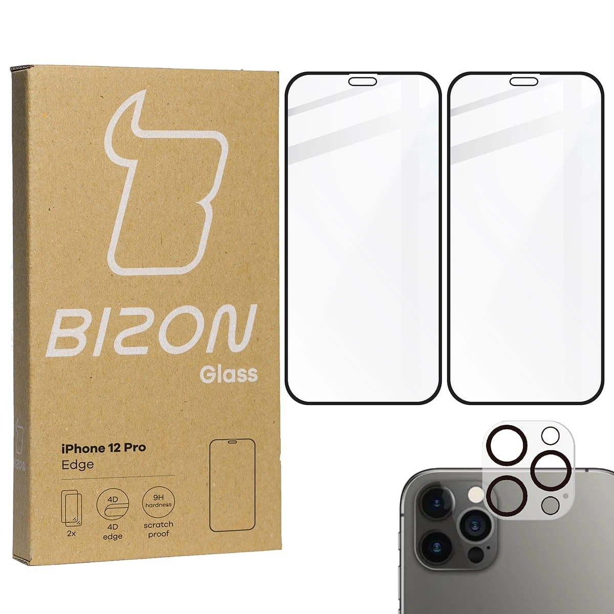 Bizon Glass Edge CF tempered glass - [2 PACK] + lens protection Apple iPhone 12 Pro black
