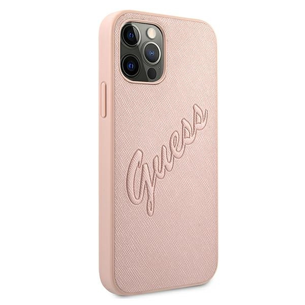 Guess GUHCP12LRSAVSRG Apple iPhone 12 Pro Max pink hardcase Saffiano Vintage Script