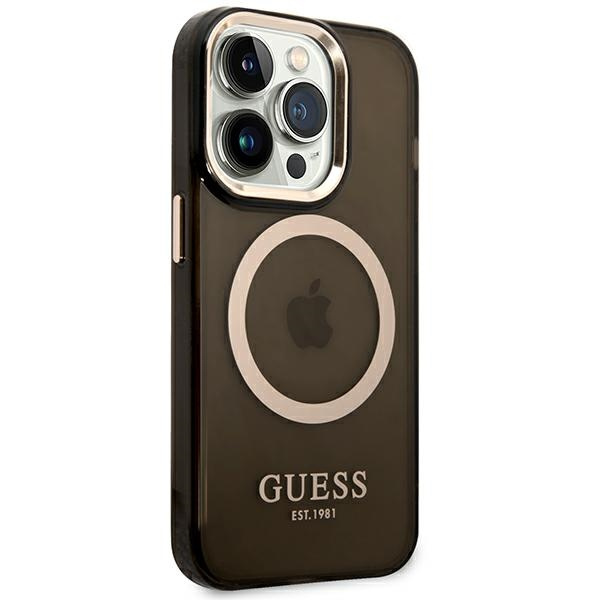 Guess GUHMP14LHTCMK Apple iPhone 14 Pro black hard case Gold Outline Translucent MagSafe