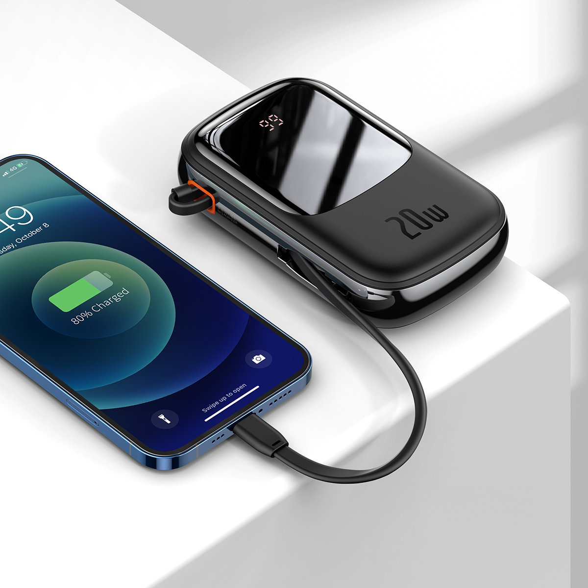 Baseus Qpow Digital Display power bank with fast charging 20000mAh 20W QC/PD/SCP/FCP with built-in Lightning cable black