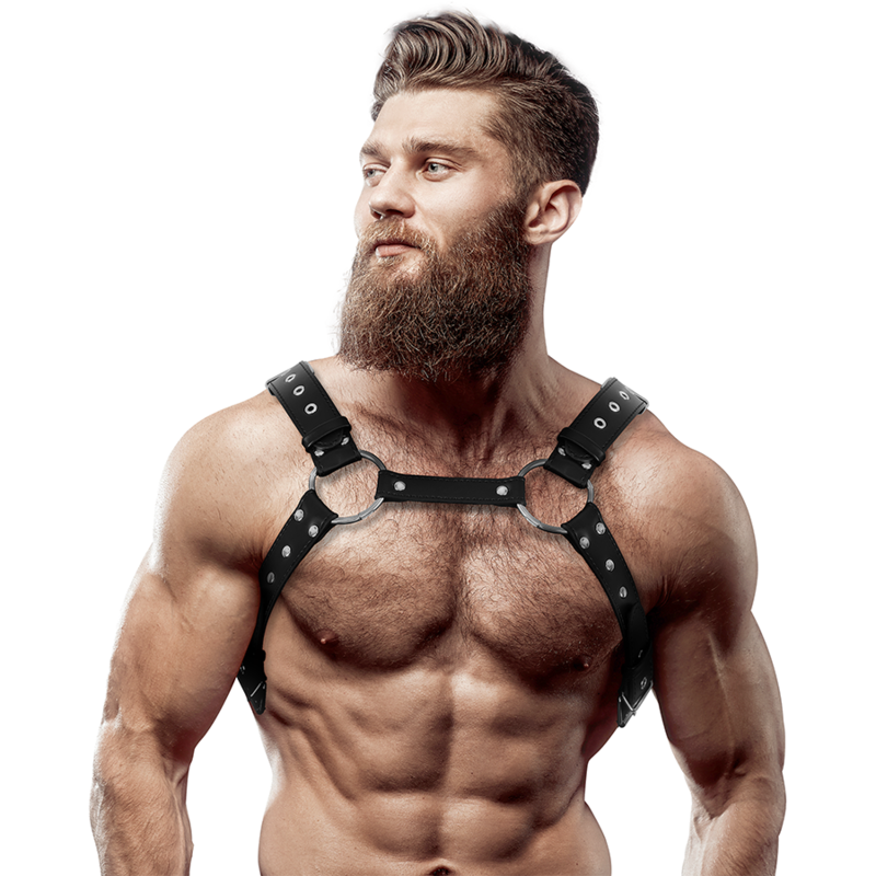 FETISH SUBMISSIVE ATTITUDE - MEN'S ECO-LEATHER CHEST HARNESS WITH STUDS