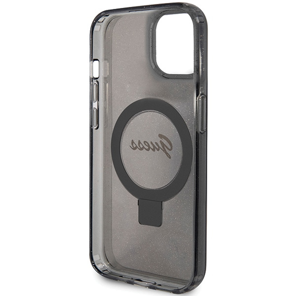Guess GUHMP14SHRSGSK Apple iPhone 13 / 14 / 15 hardcase Ring Stand Script Glitter MagSafe black
