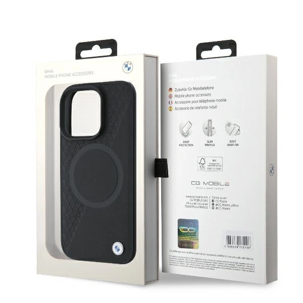 Case BMW BMHMP16L23RTPK Apple iPhone 16 Pro hardcase Sign Leather Half Textured And Circle MagSafe black