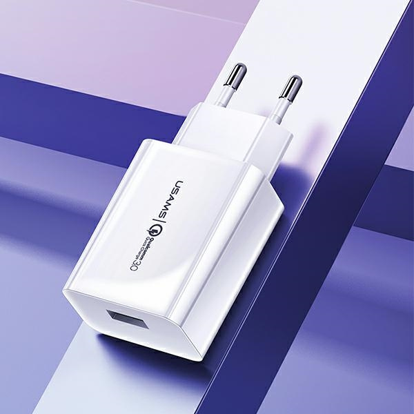 USAMS T22 Wall Charger 1xUSB 18W 3A QC3.0 + USB-C cable 1m white T48OCLN01