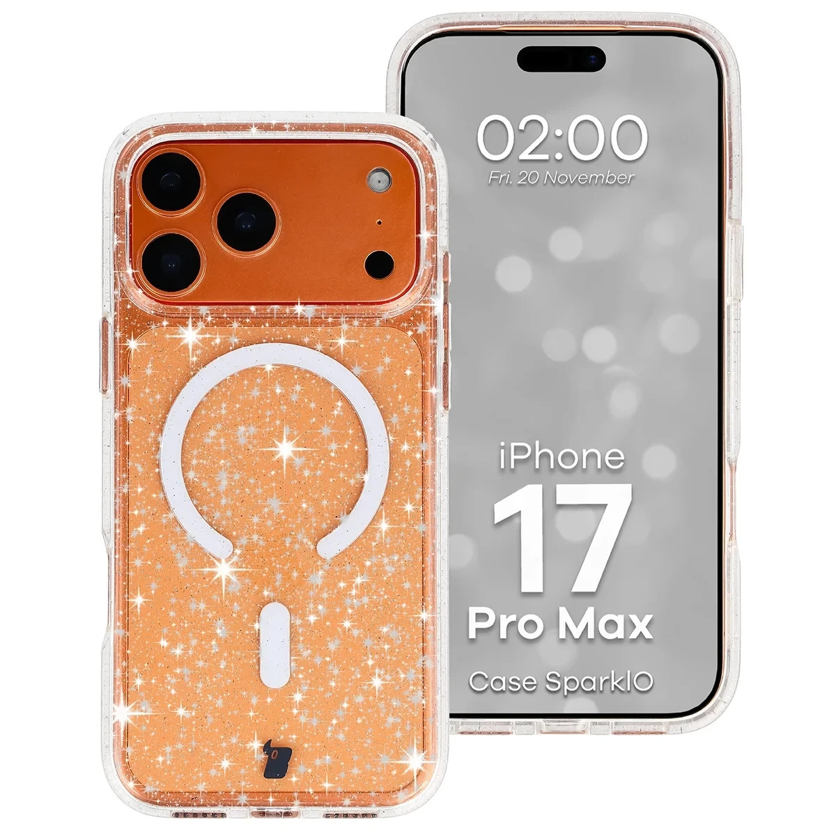 Etui brokatowe z pierścieniem magnetycznym Bizon Case SparklO do Apple iPhone 17 Pro Max, przezroczyste z brokatem