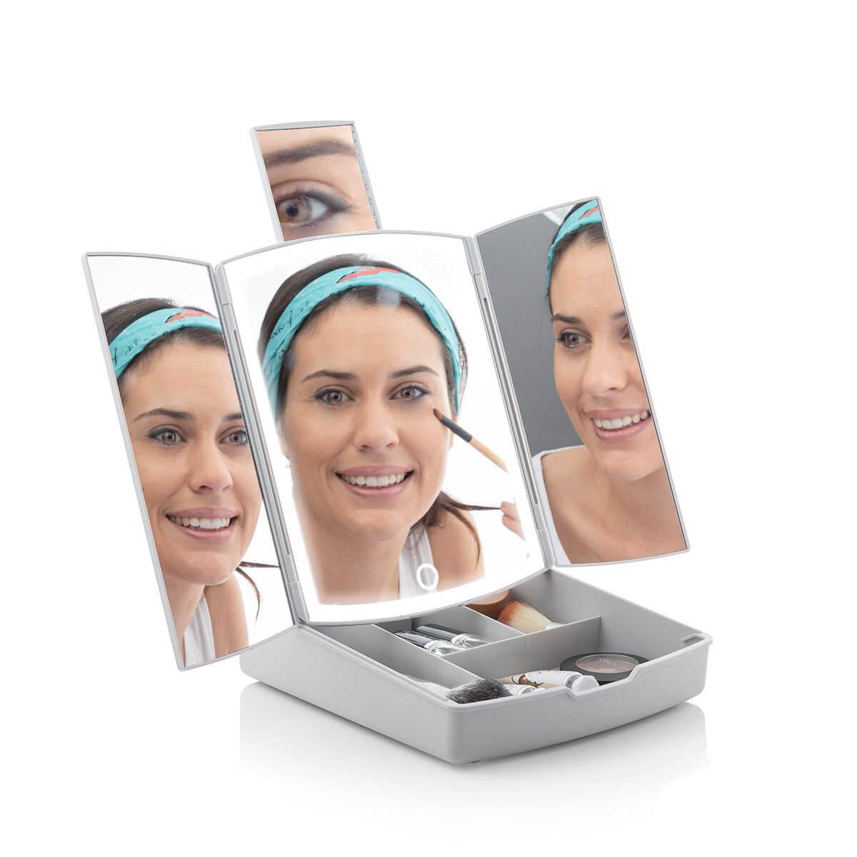 3-In-1 Folding LED Mirror with Make-up Organiser Panomir InnovaGoods 3-In-1 Folding LED Mirror with Make-up Organiser Panomir InnovaGoods