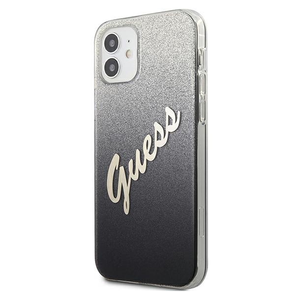 Guess GUHCP12SPCUGLSBK Apple iPhone 12 mini black hardcase Glitter Gradient Script