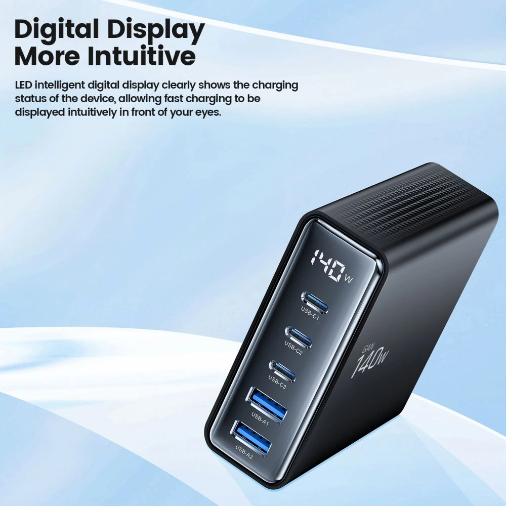 Tech-Protect DC140W-GAN 5-port 2xUSB-A, 3xUSB-C Desktop Charger PD140W / QC3.0 Black