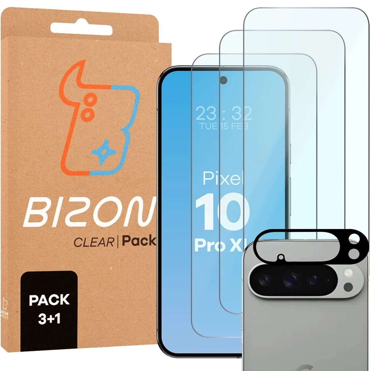 3x Szkło na ekran + szkło na aparat Bizon Glass Clear Pack do Google Pixel 10 Pro XL