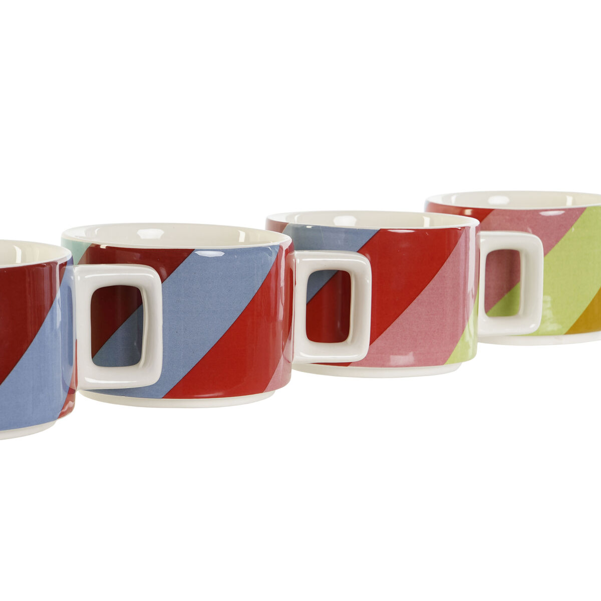 Piece Coffee Cup Set DKD Home Decor White Multicolour Light brown Metal Bamboo 260 ml