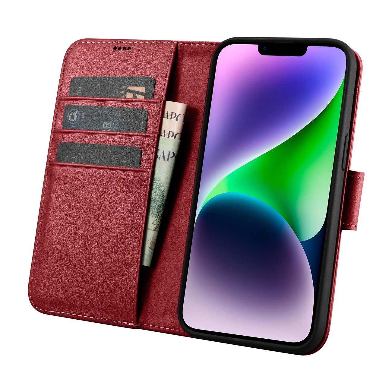 iCarer Wallet Anti-RFID 2in1 Apple iPhone 14 red