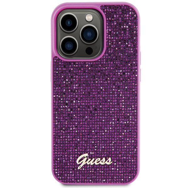 Guess GUHCP15LPMSDGSF Apple iPhone 15 Pro hardcase Disco Metal Script fuschia