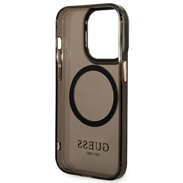 Guess GUHMP14LHTCMK Apple iPhone 14 Pro black hard case Gold Outline Translucent MagSafe