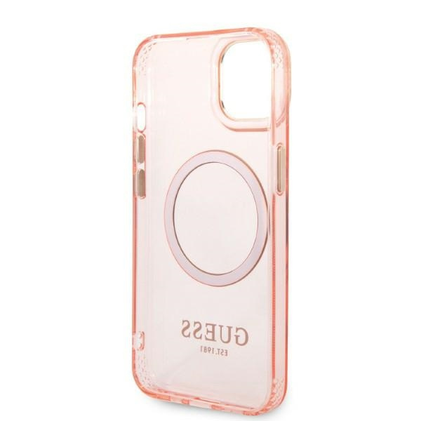 Guess GUHMP14MHTCMP Apple iPhone 14 Plus pink hard case Gold Outline Translucent MagSafe