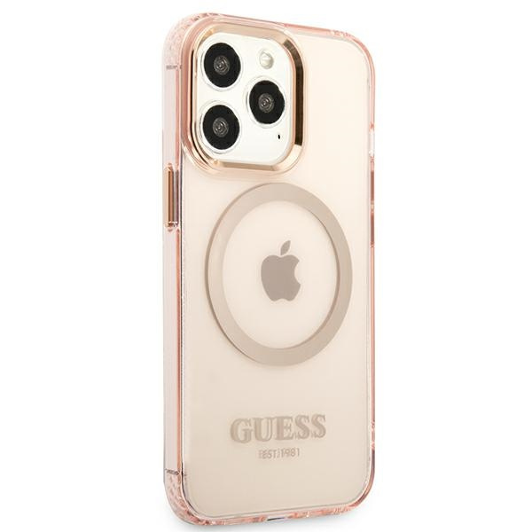 Guess GUHMP13XHTCMP Apple iPhone 13 Pro Max pink hard case Gold Outline Translucent MagSafe