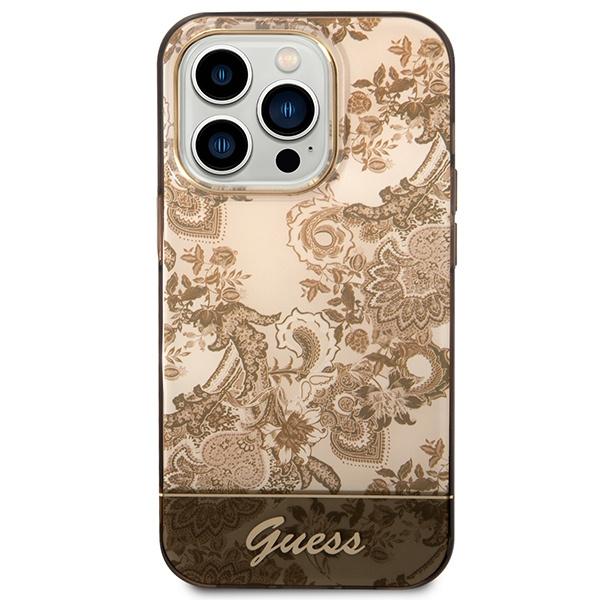 Guess GUHCP14LHGPLHC Apple iPhone 14 Pro ochre hardcase Porcelain Collection