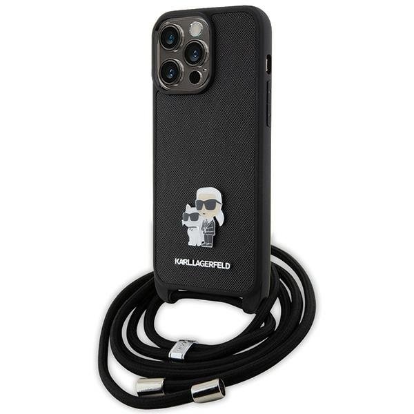 Karl Lagerfeld KLHCP15XSAKCPSK Apple iPhone 15 Pro Max hardcase Crossbody Saffiano Metal Pin Karl & Choupette black