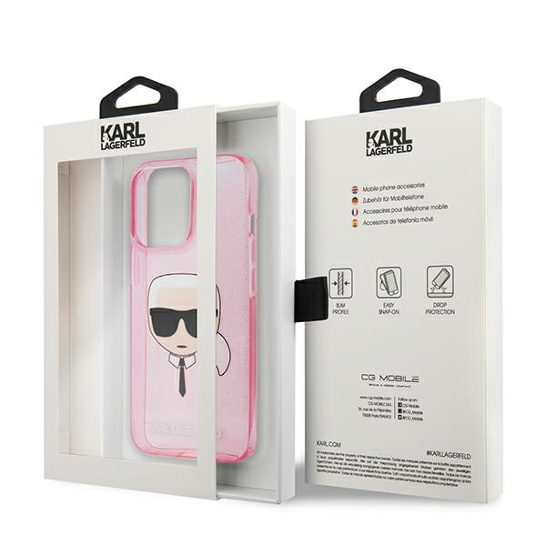Karl Lagerfeld KLHCP13XKHTUGLP Apple iPhone 13 Pro Max pink hardcase Glitter Karl`s Head