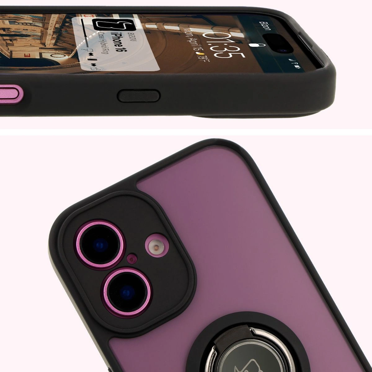 Bizon Case Hybrid Ring Apple iPhone 16 smoky with a black frame