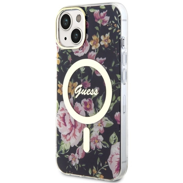 Guess GUHMP14MHCFWSK Apple iPhone 14 Plus black hardcase Flower MagSafe