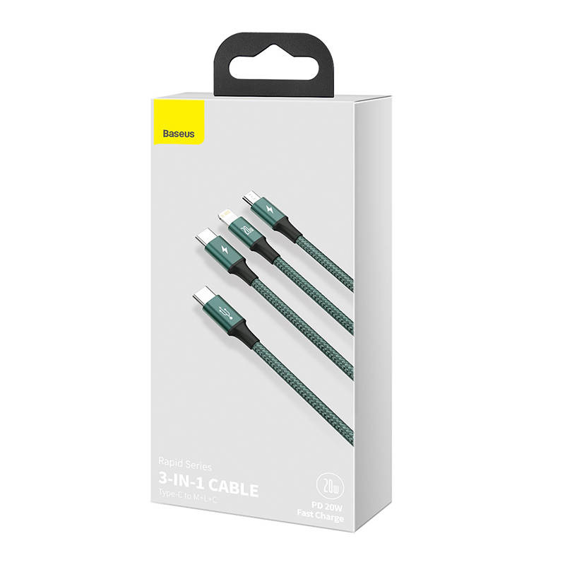 Baseus Rapid Series 3-in-1 cable USB-C micro USB / Lightning / USB-C, 20W, 1.5m (green)