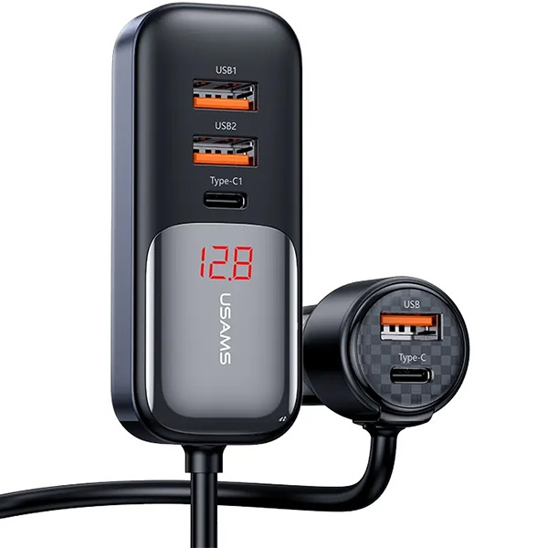 USAMS C40 3xUSB-A,2 xUSB-C car charger 165W PD+QC Fast Charge black