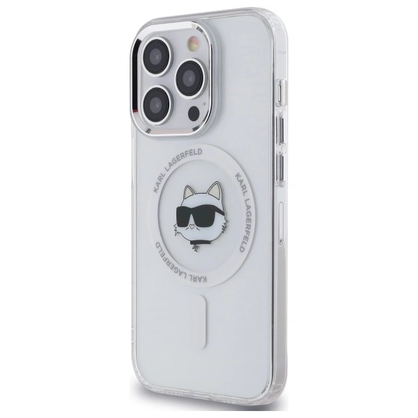 Karl Lagerfeld KLHMP14LHLSCHH Apple iPhone 14 Pro hardcase IML Metal Choupette Head MagSafe white
