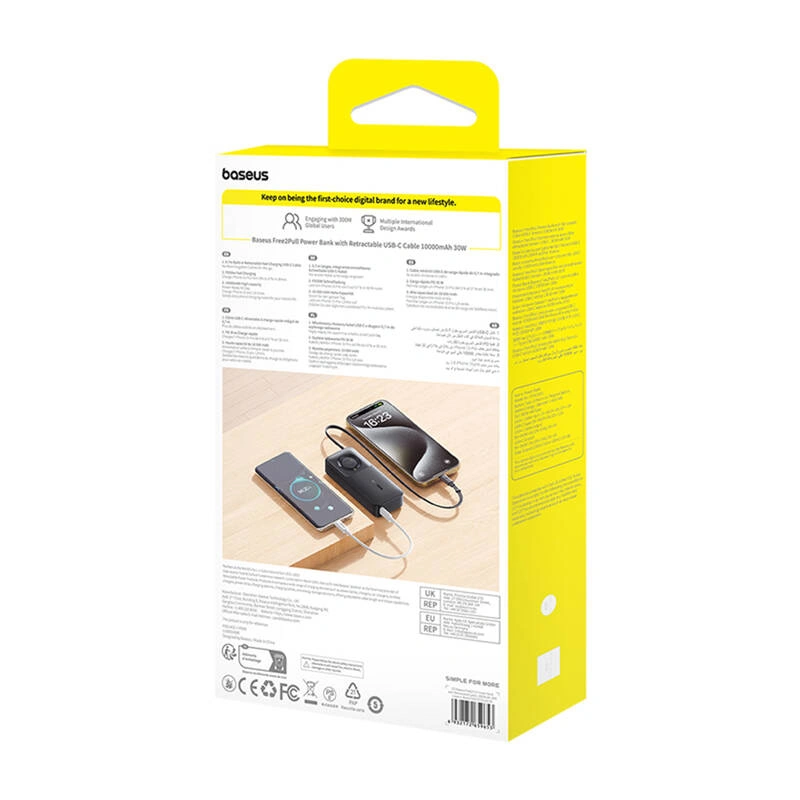 Baseus OS Free2Pull 10000mAh 30W powerbank + built-in USB-C cable (black)
