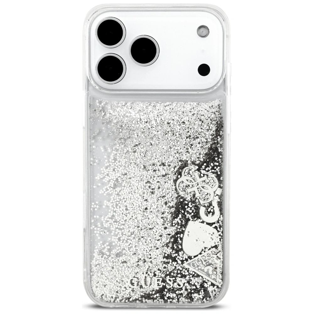 Etui Guess Liq. Glitter Charms do Apple iPhone 17 Pro Max srebrny