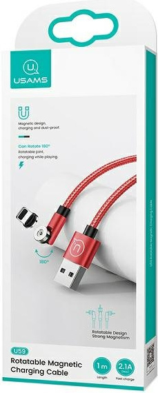USAMS Magnetic Nylon Cable U59 Lightning 2.1A Fast Charge 1m red SJ472USB02 (US-SJ472) 