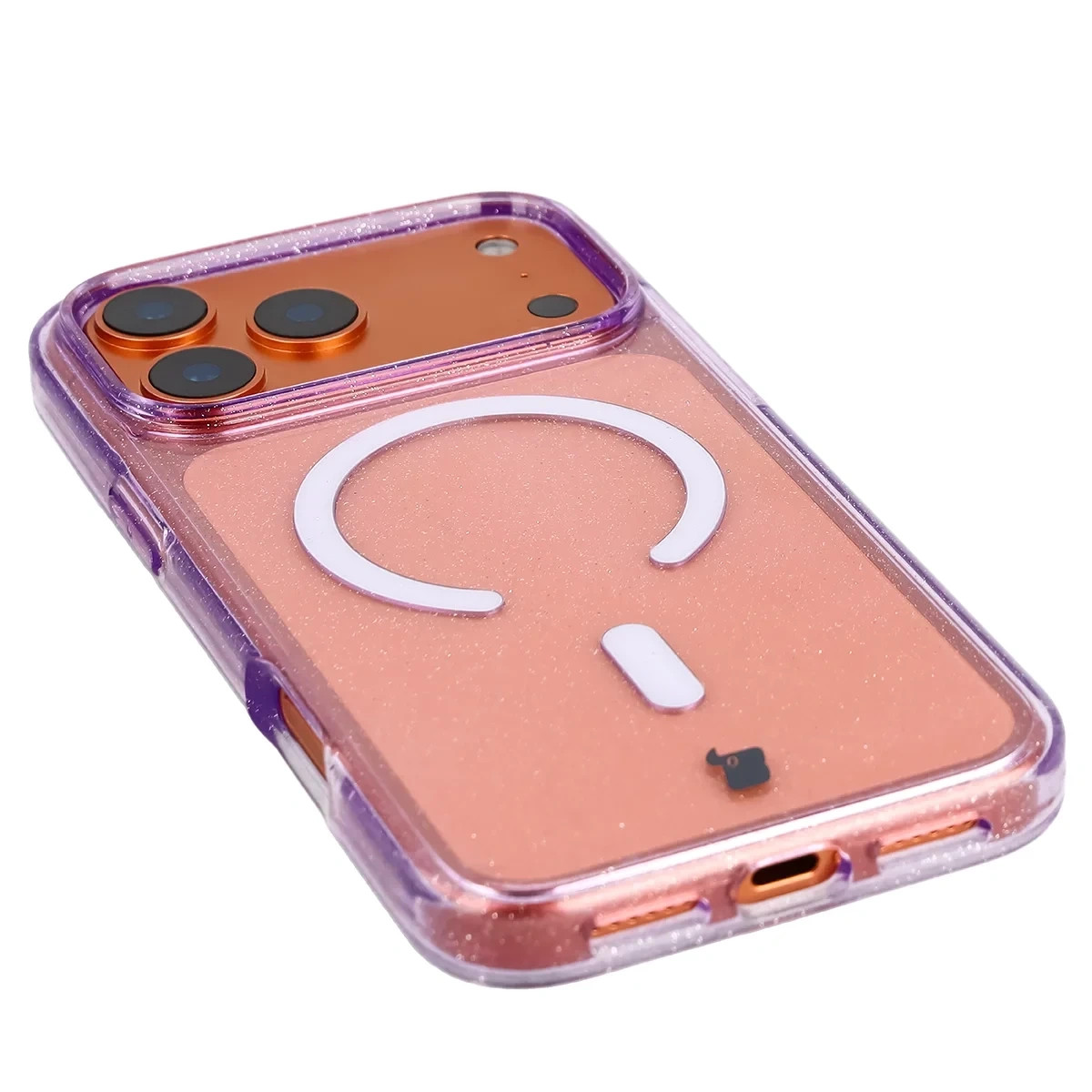 Etui brokatowe z pierścieniem magnetycznym Bizon Case SparklO do Apple iPhone 17 Pro Max, przezroczysto-fioletowe z brokatem