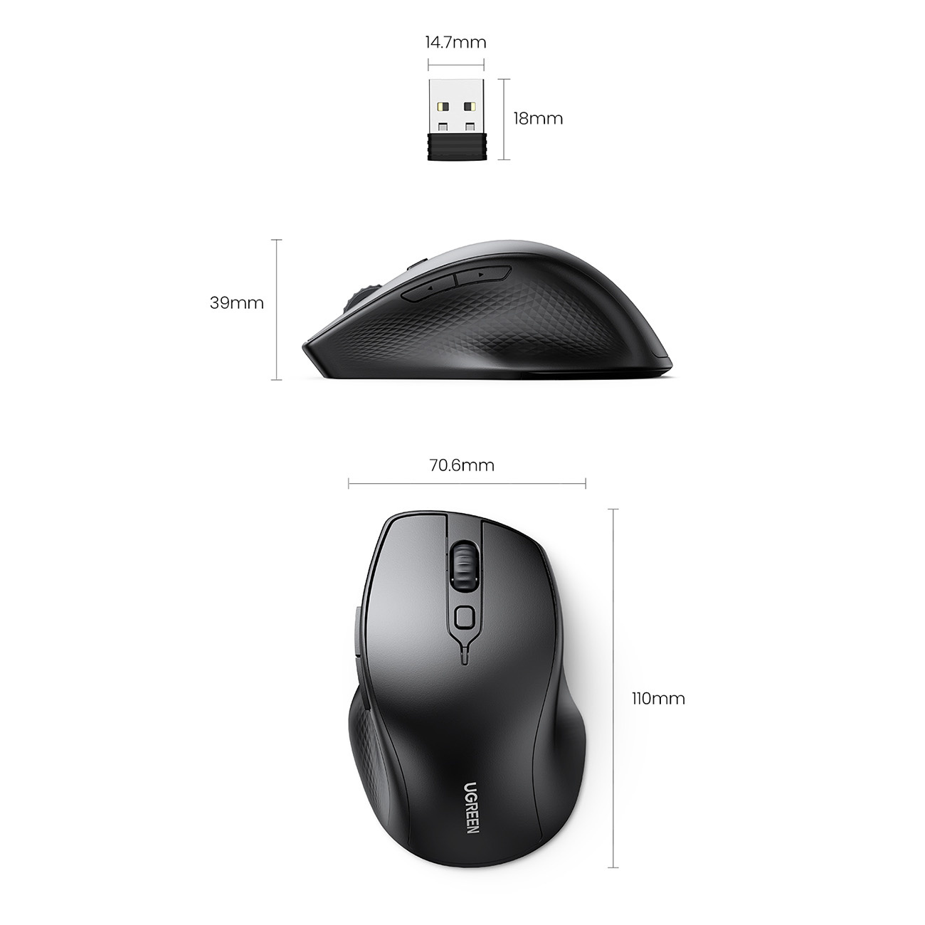 UGREEN MU101 Ergonomic Wireless Mouse Black