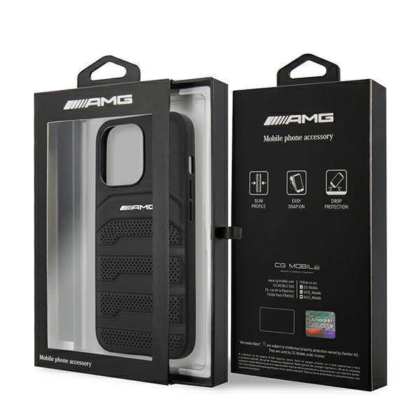 Mercedes AMG AMHCP14LGSEBK Apple iPhone 14 Pro black hardcase Leather Debossed Lines