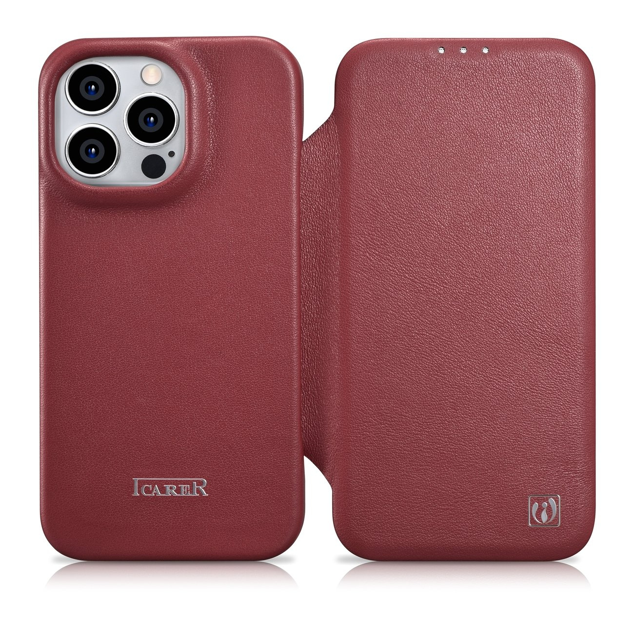 iCarer CE Premium Leather Folio MagSafe Apple iPhone 14 Pro red