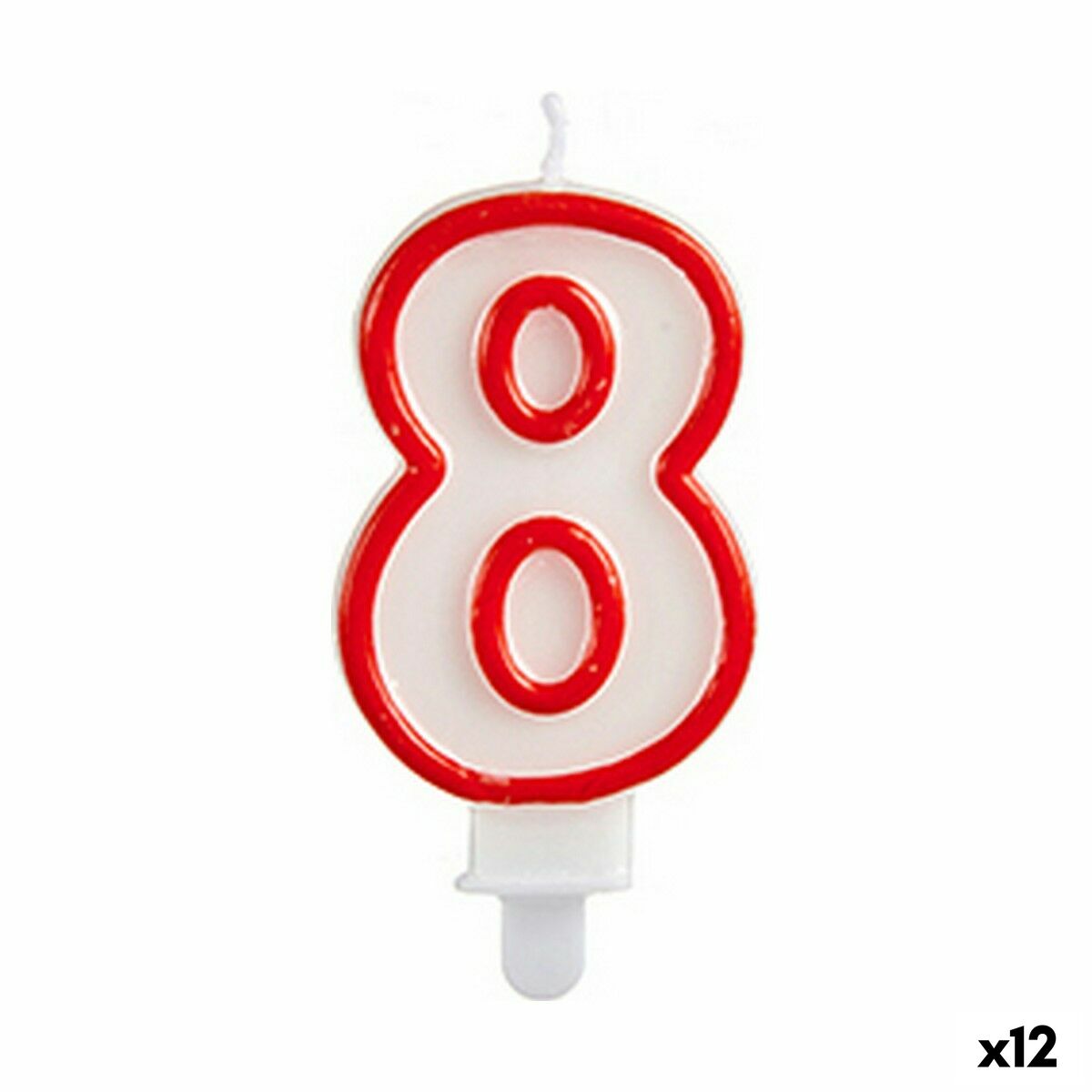 Candle Birthday Number 8 Red White (12 Units)