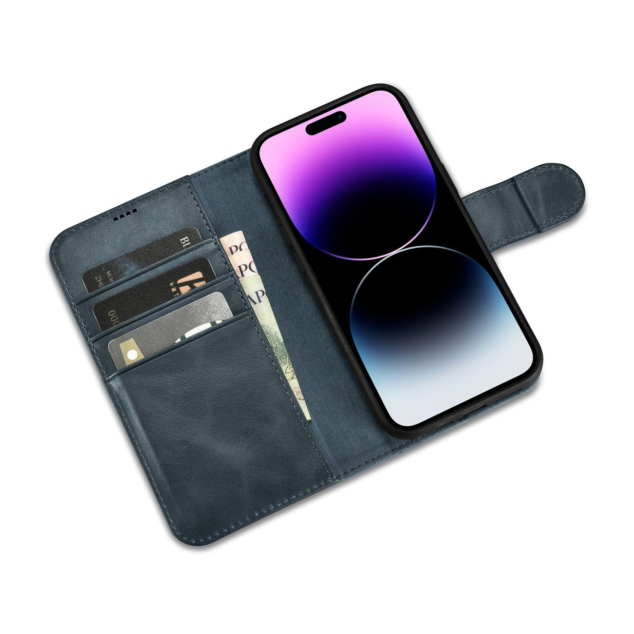 iCarer Oil Wax Wallet Anti-RFID 2in1 Apple iPhone 14 Pro Max blue