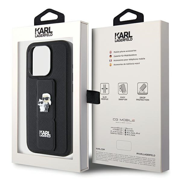 Karl Lagerfeld KLHCP14LGSAKCPK Apple iPhone 14 Pro hardcase Gripstand Saffiano Karl&Choupette Pins black