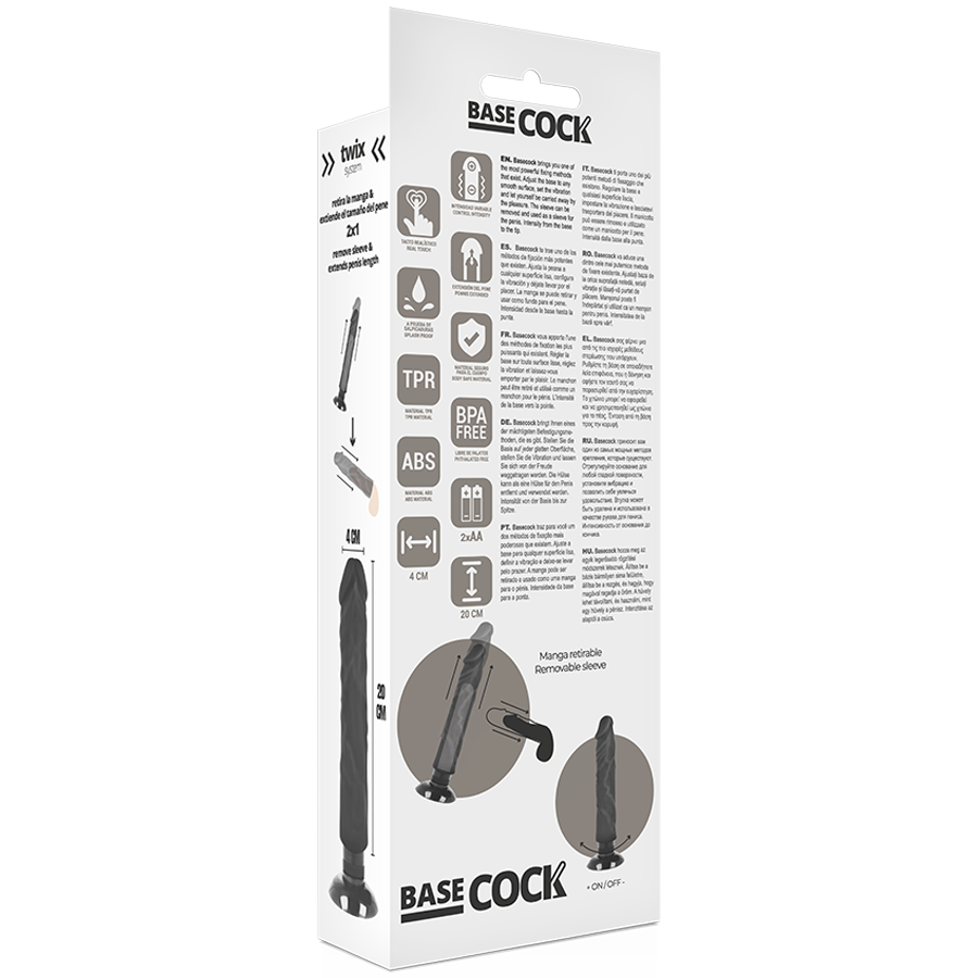 BASECOCK - REALISTIC VIBRATOR 2-1 BLACK 20 CM