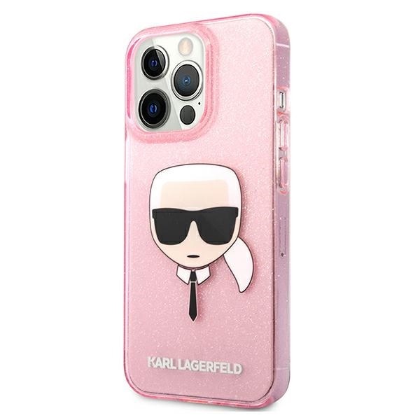 Karl Lagerfeld KLHCP13XKHTUGLP Apple iPhone 13 Pro Max pink hardcase Glitter Karl`s Head