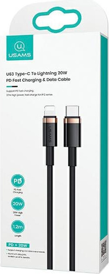 USAMS Cable U63 USB-C - Lightning 1,2m 20W PD Fast Charge black SJ484USB01 (US-SJ484)