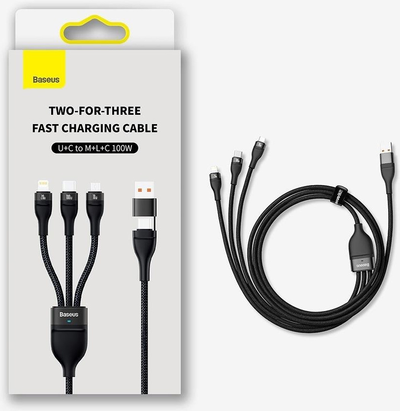 Baseus Flash Series II USB Type C / USB Type A cable - USB Type C / Lightning / micro USB 100 W 1.2 m purple